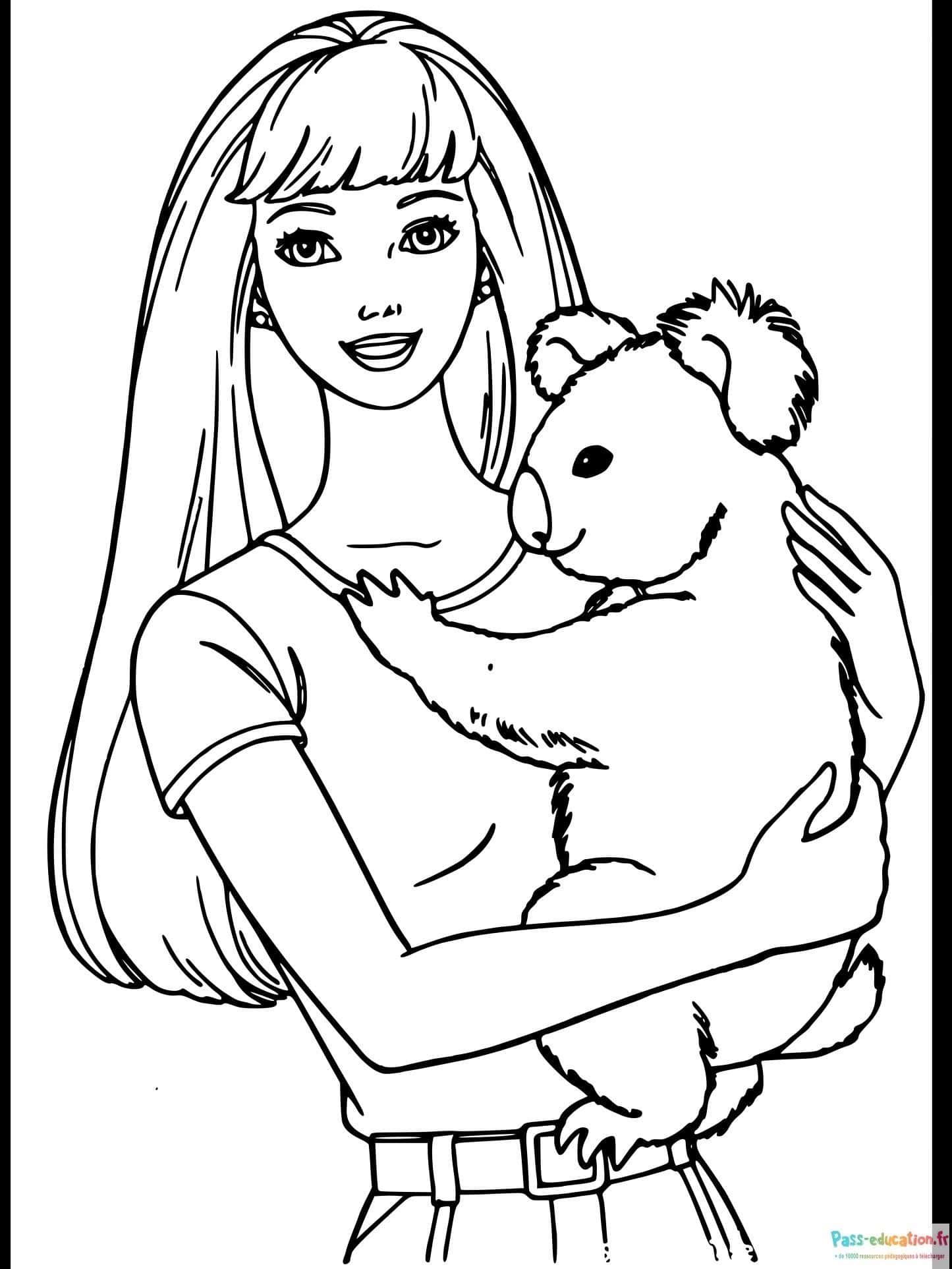 Coloriage Fille câline koala à imprimer et colorier