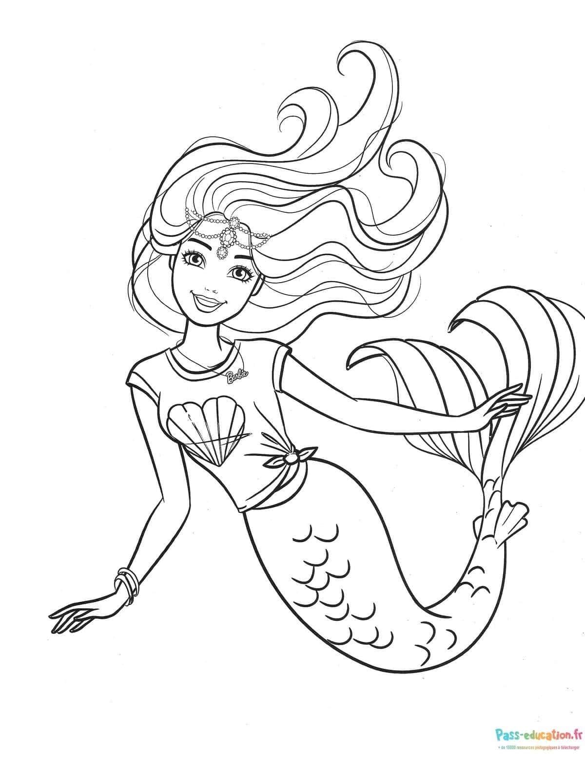 Coloriage Sirène Barbie à imprimer et colorier