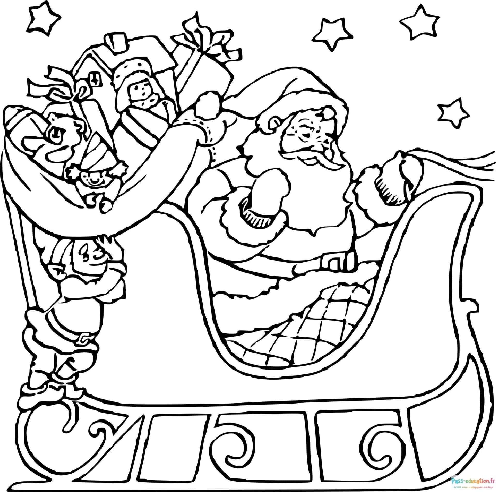 Coloriage Santa et ses lutins à imprimer et colorier