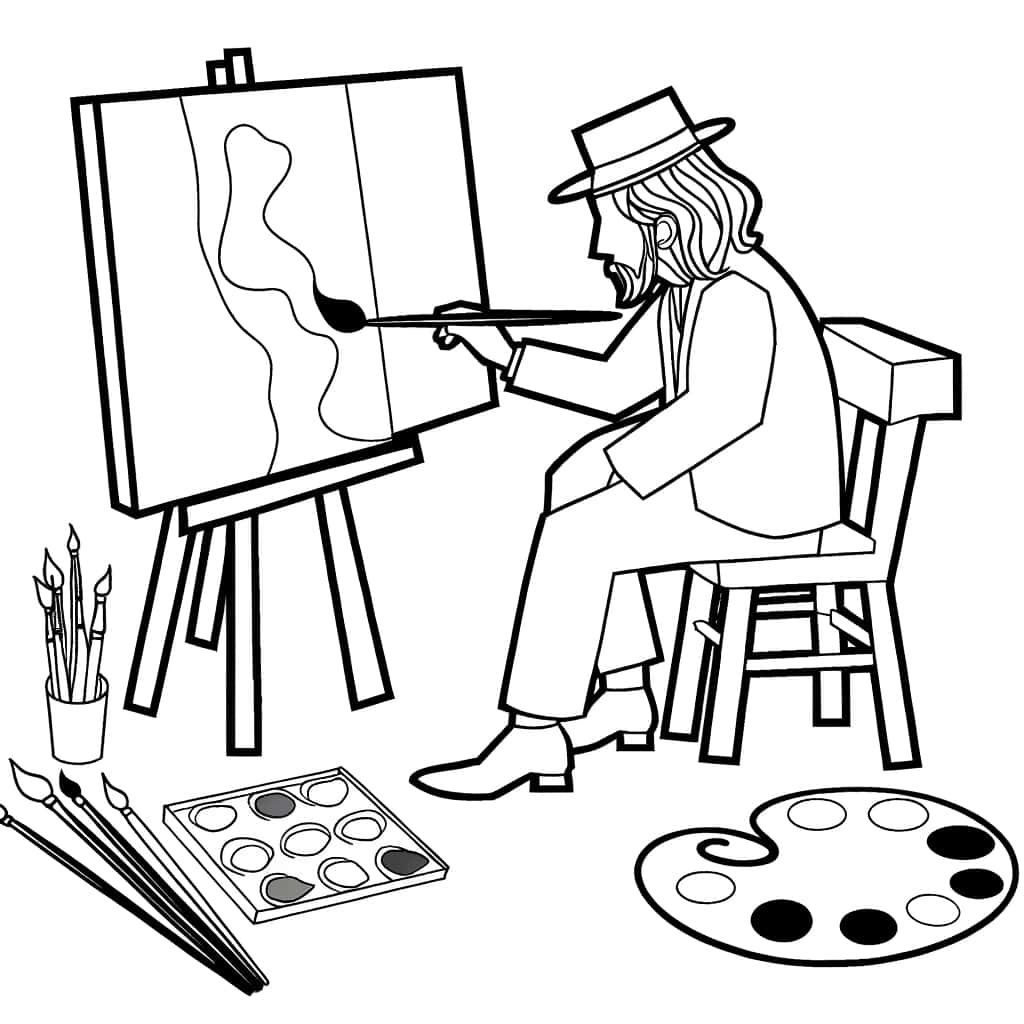 Coloriage Artiste peignant à imprimer et colorier