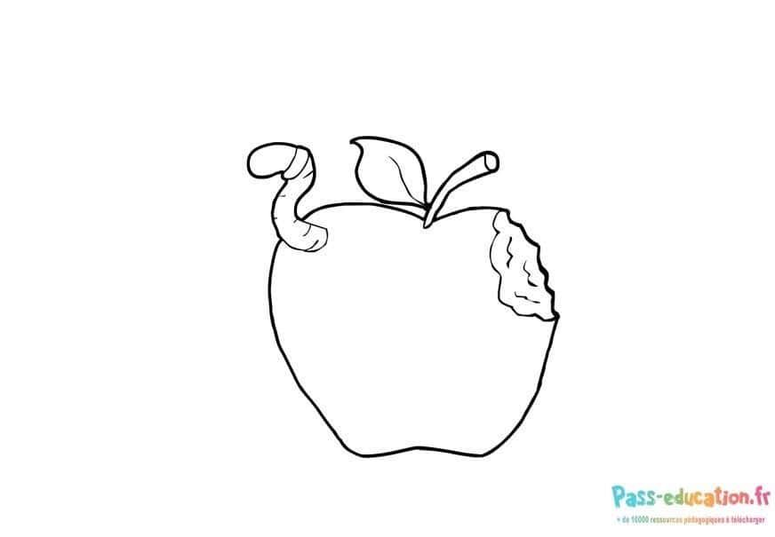Coloriage Pomme et ver à imprimer et colorier