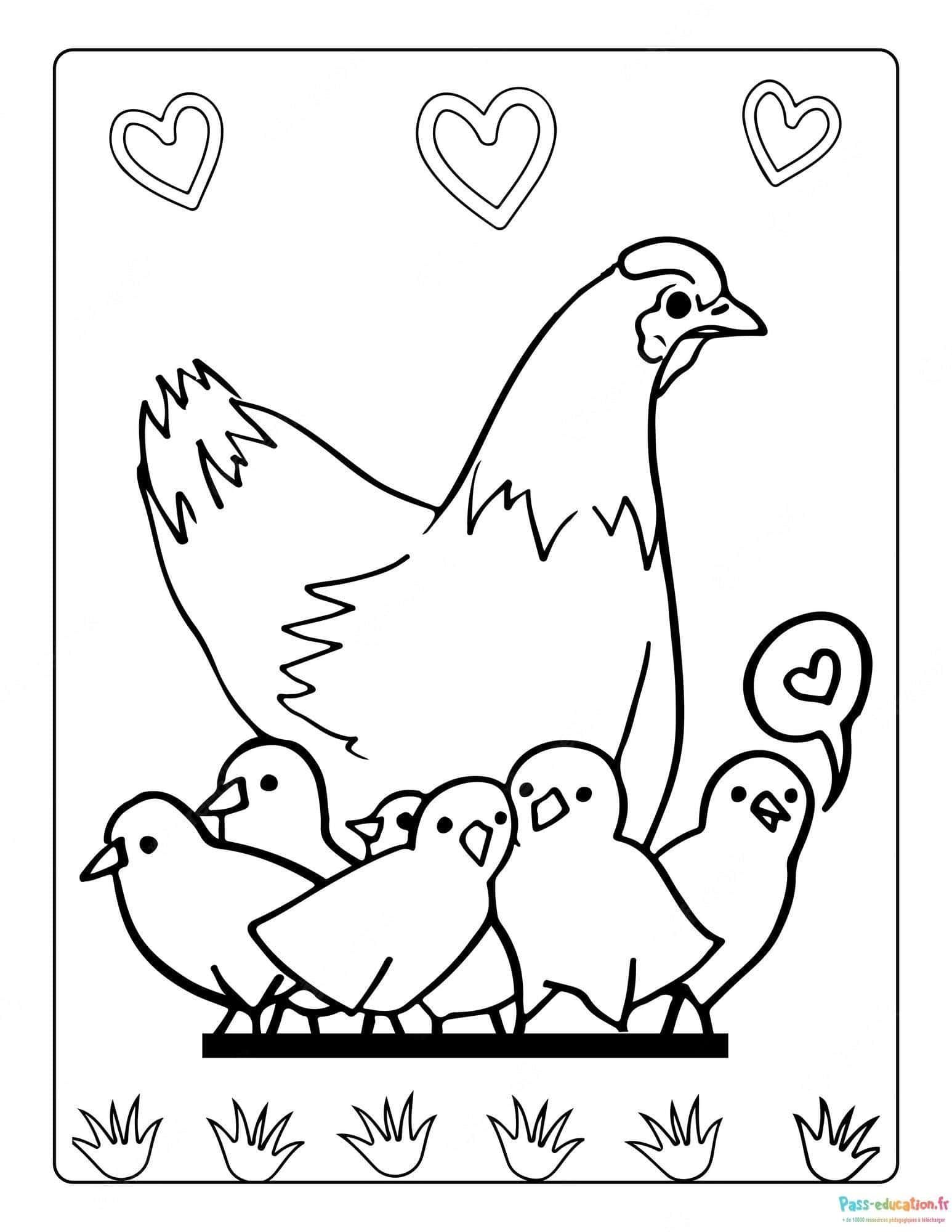Coloriage Amour de poules à imprimer et colorier