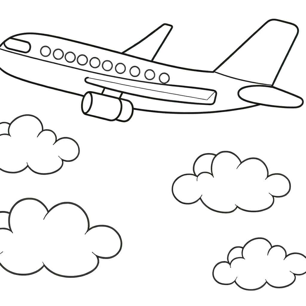 Coloriage Avion et nuages à imprimer et colorier
