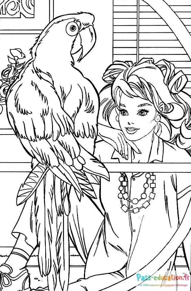 Coloriage Perroquet et fille à imprimer et colorier