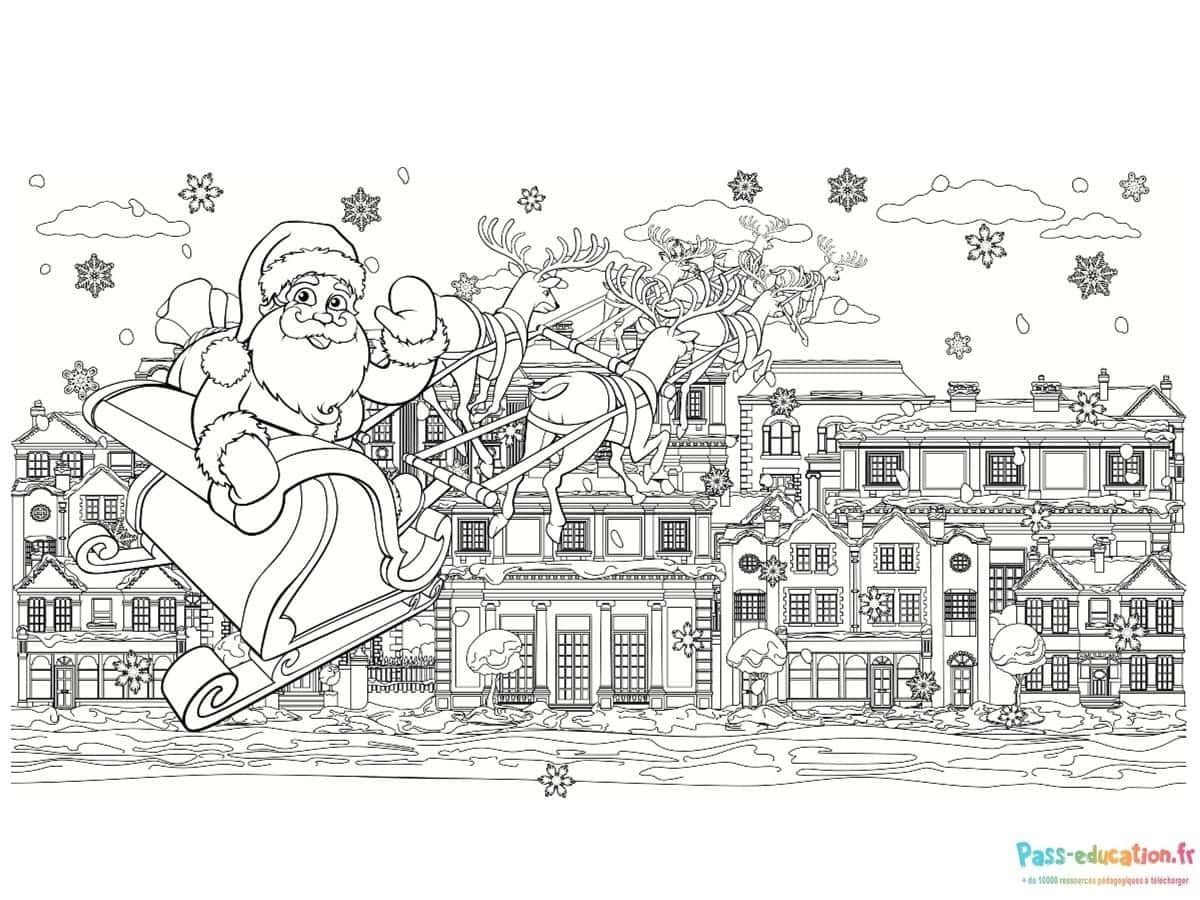 Coloriage Santa volant à imprimer et colorier