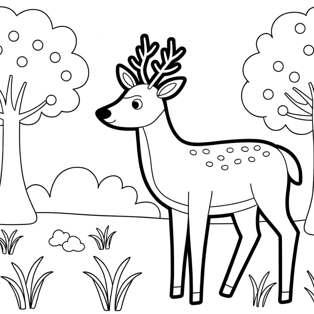 Coloriage Chevreuil en forêt à imprimer et colorier
