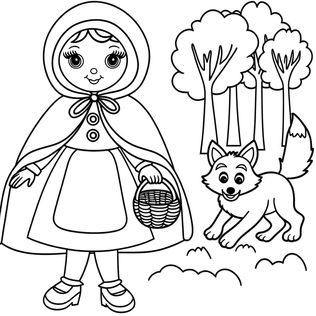 Coloriage Chaperon Rouge et Loup à imprimer et colorier