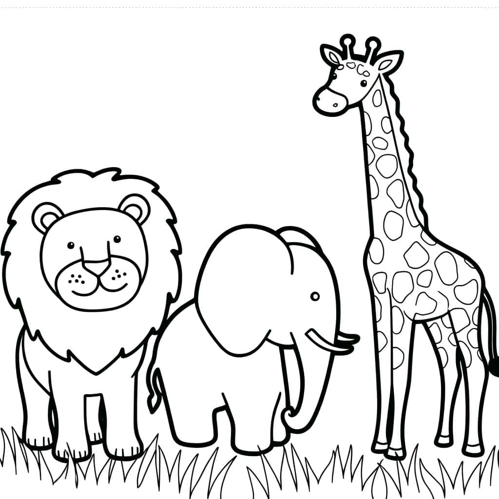 Coloriage Lion Éléphant Girafe à imprimer et colorier