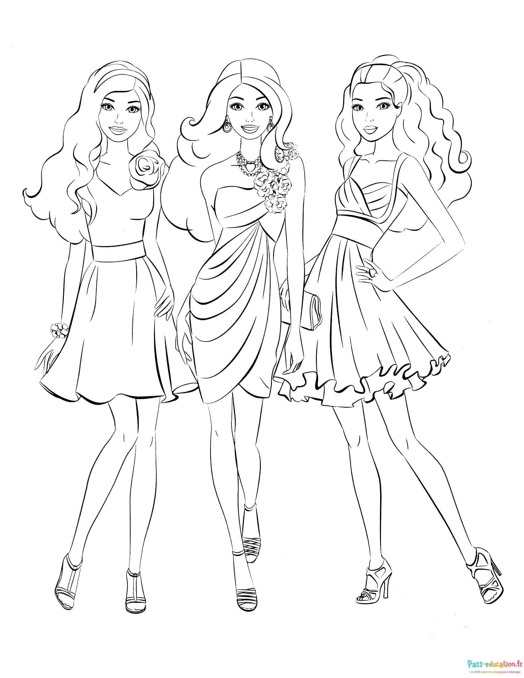 Coloriage Trois amies élégantes à imprimer et colorier