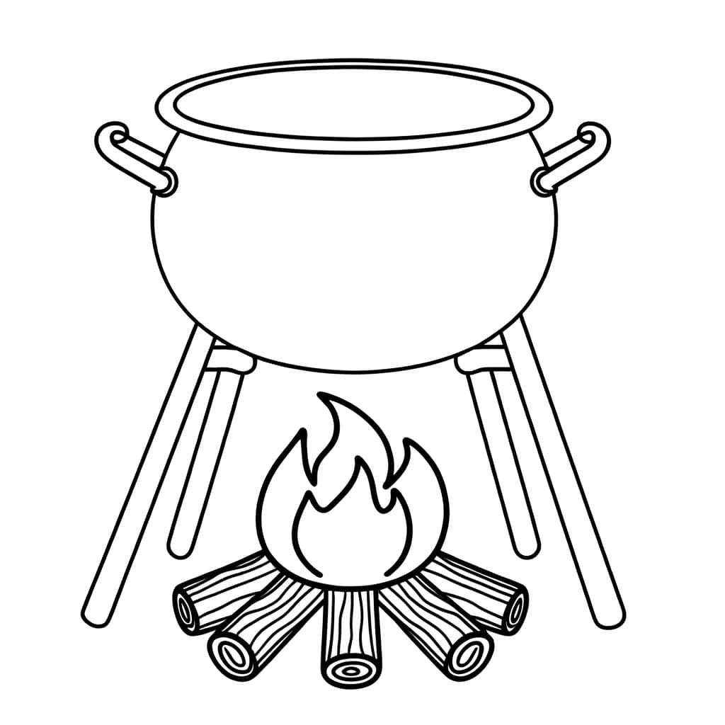 Coloriage Chaudron sur le feu à imprimer et colorier