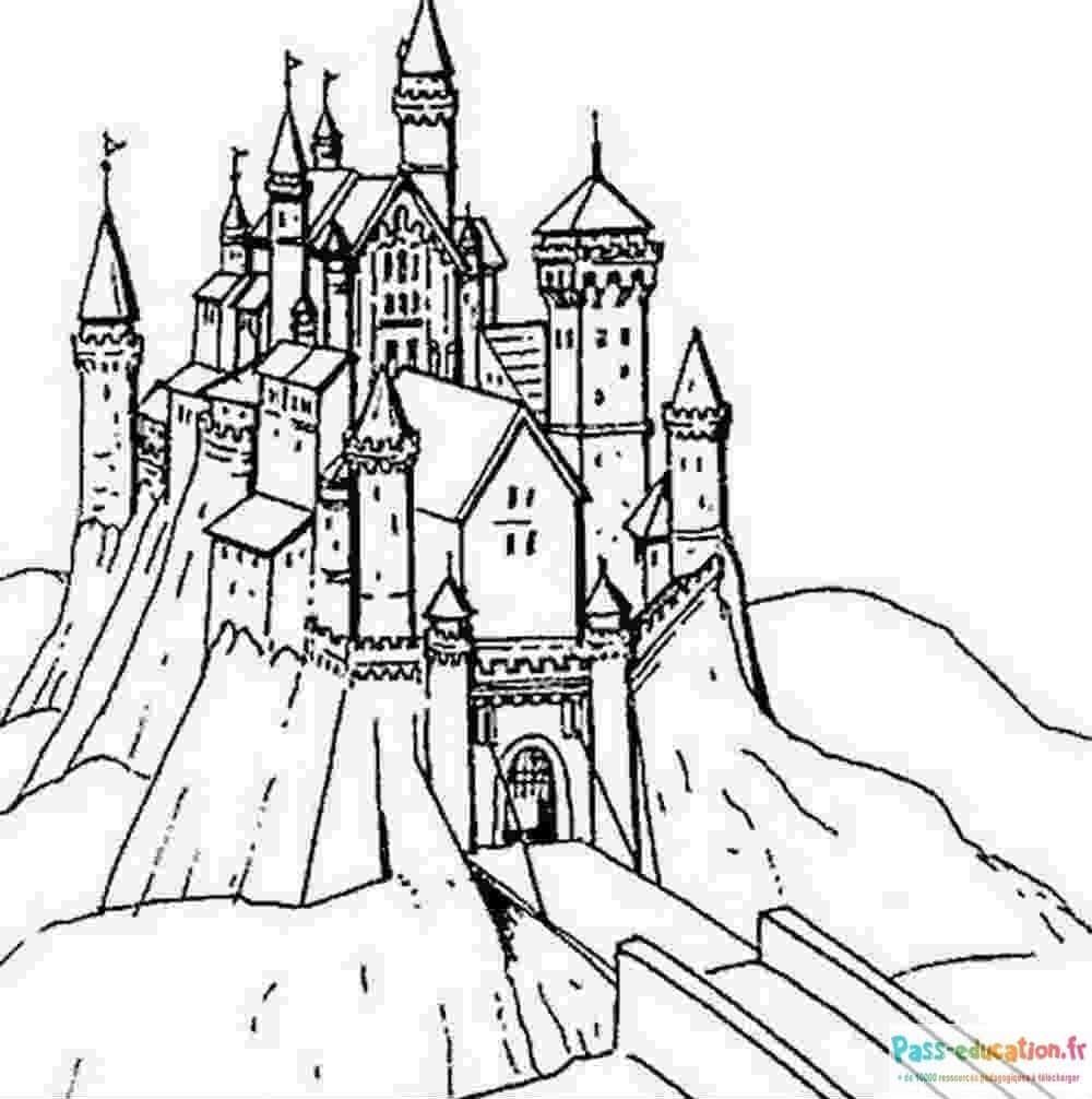 Coloriage Château sur la montagne à imprimer et colorier