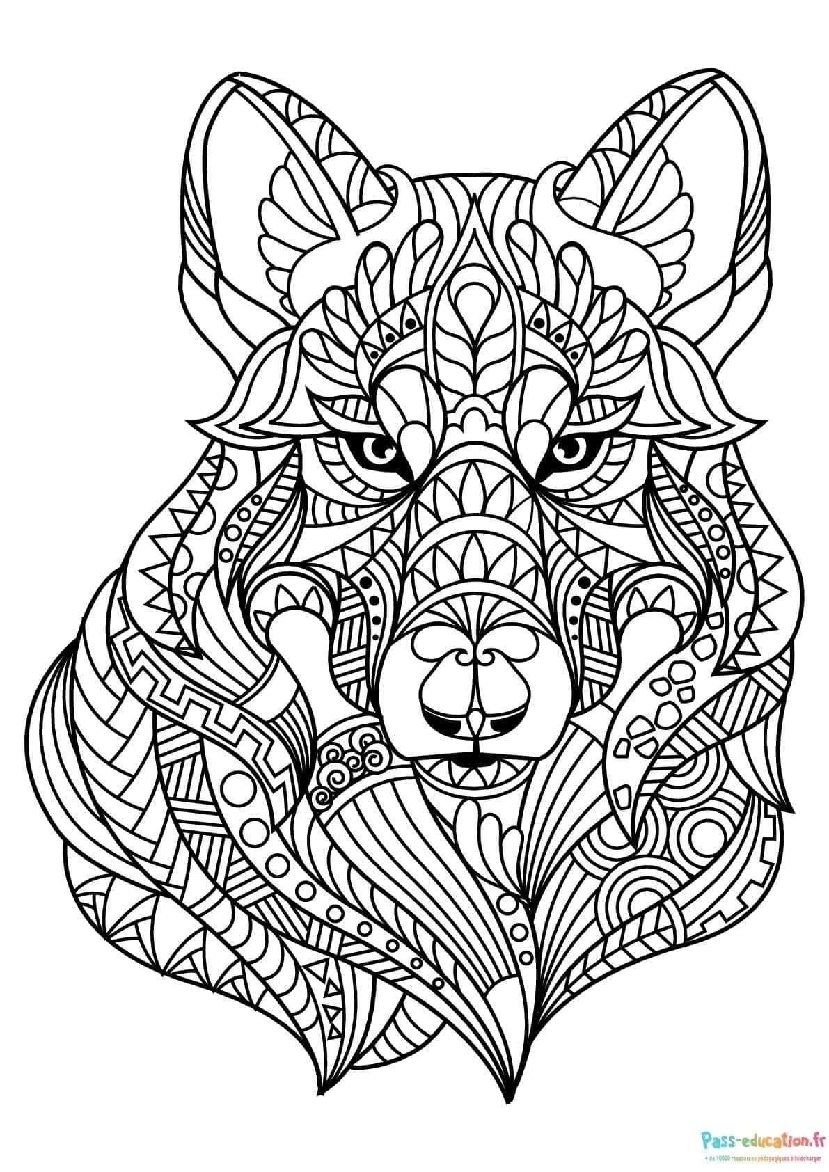 Coloriage Loup mandala à imprimer et colorier