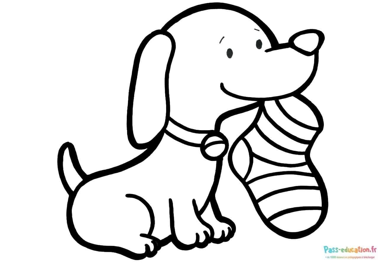 Coloriage Chiot et chaussette à imprimer et colorier