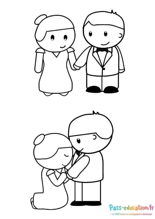 Coloriage Mariés en affection à imprimer et colorier