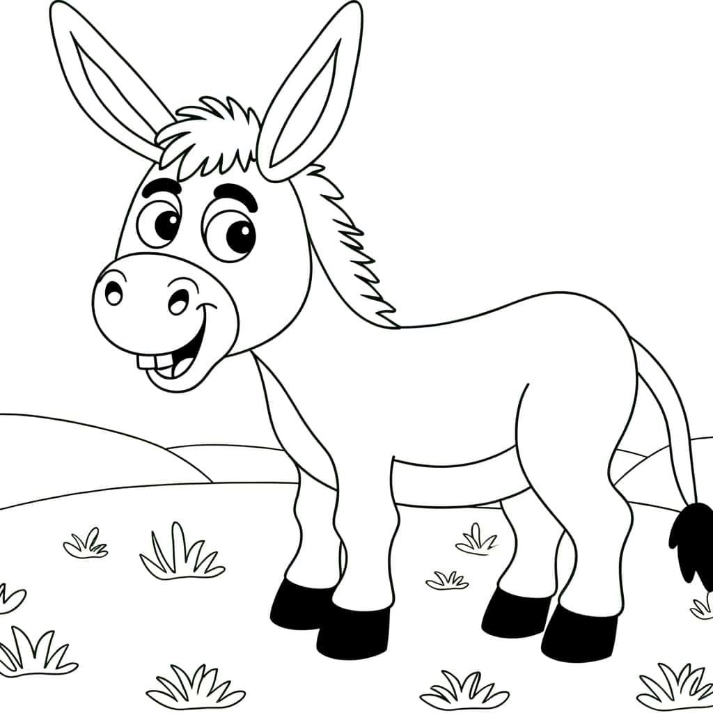 Coloriage Âne heureux à imprimer et colorier