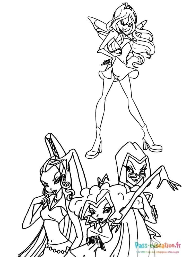 Coloriage Fées Winx en action à imprimer et colorier