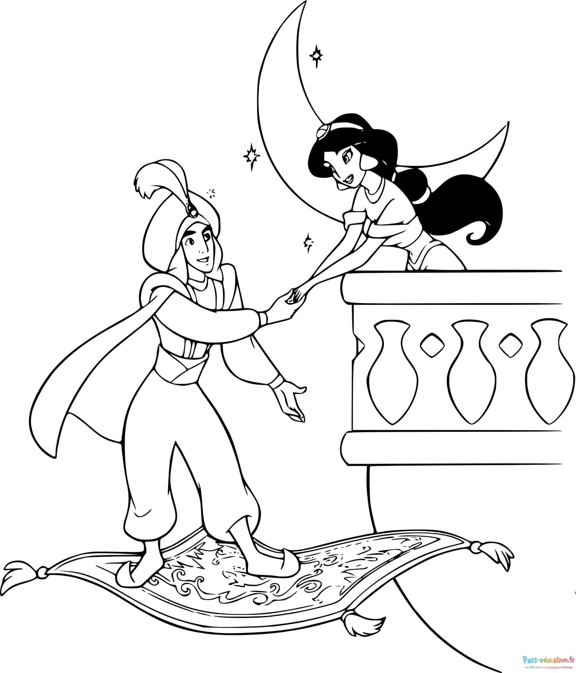 Coloriage Jasmine et Aladdin à imprimer et colorier