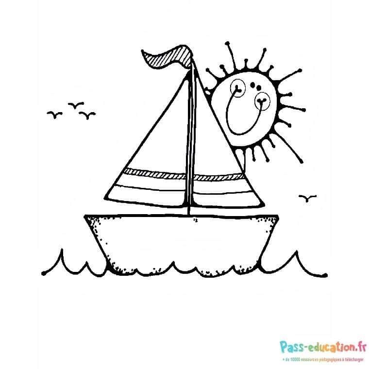 Coloriage Voilier ensoleillé à imprimer et colorier