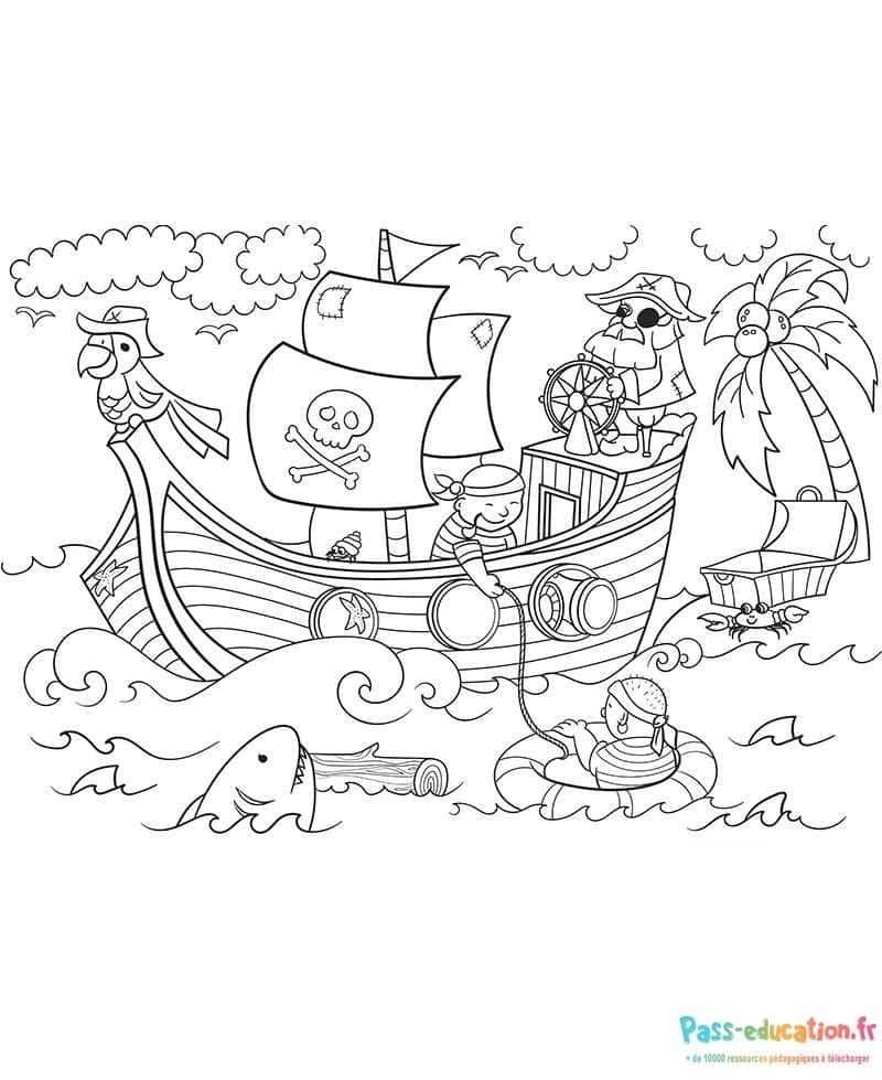 Coloriage Aventure de pirates à imprimer et colorier
