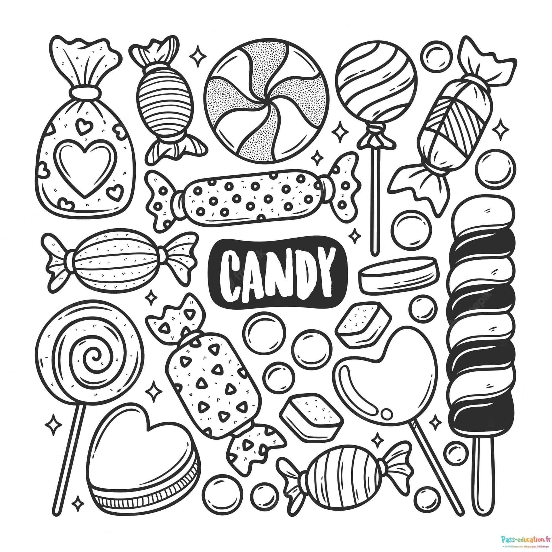 Coloriage Assortiment de bonbons à imprimer et colorier