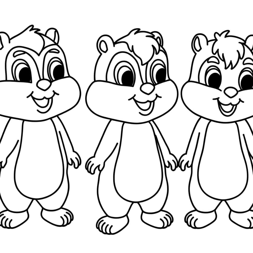 Coloriage Trois Chipmunks à imprimer et colorier