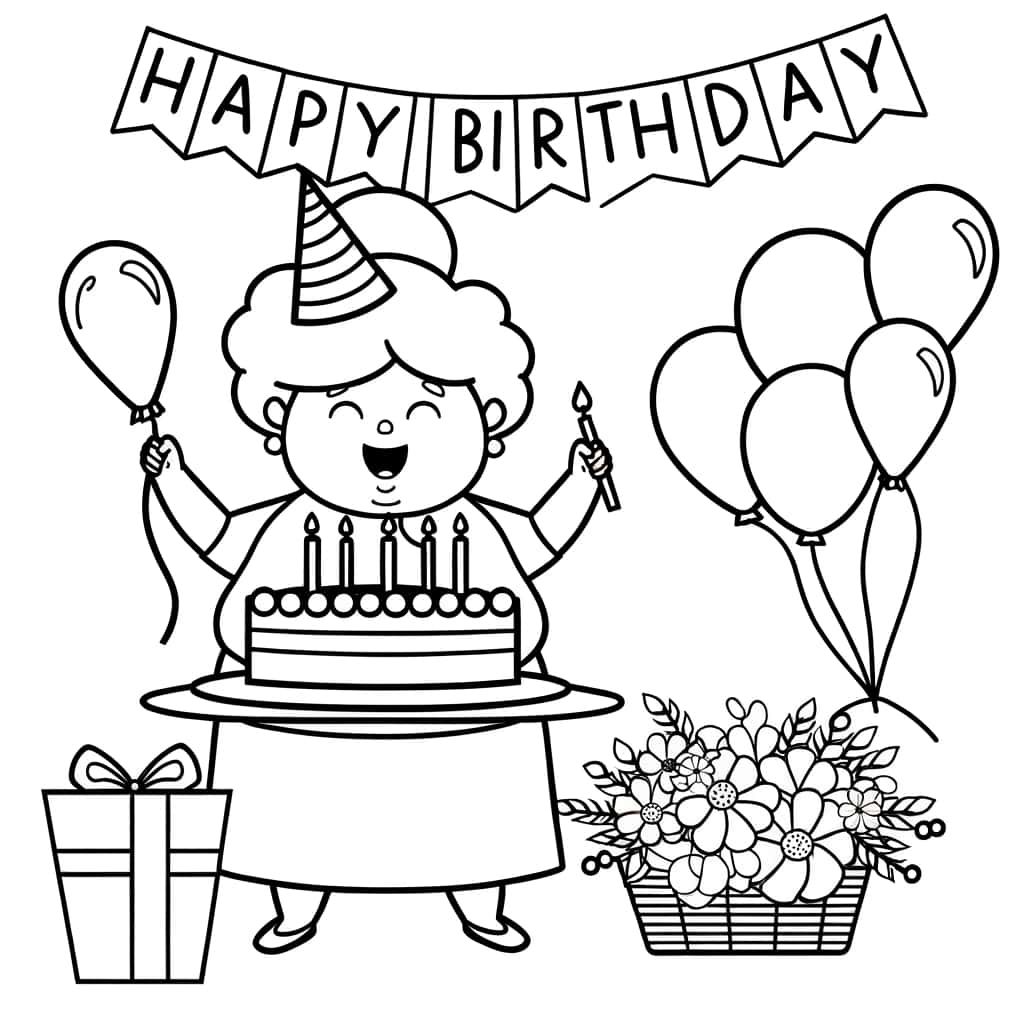 Coloriage Anniversaire Mamie à imprimer et colorier