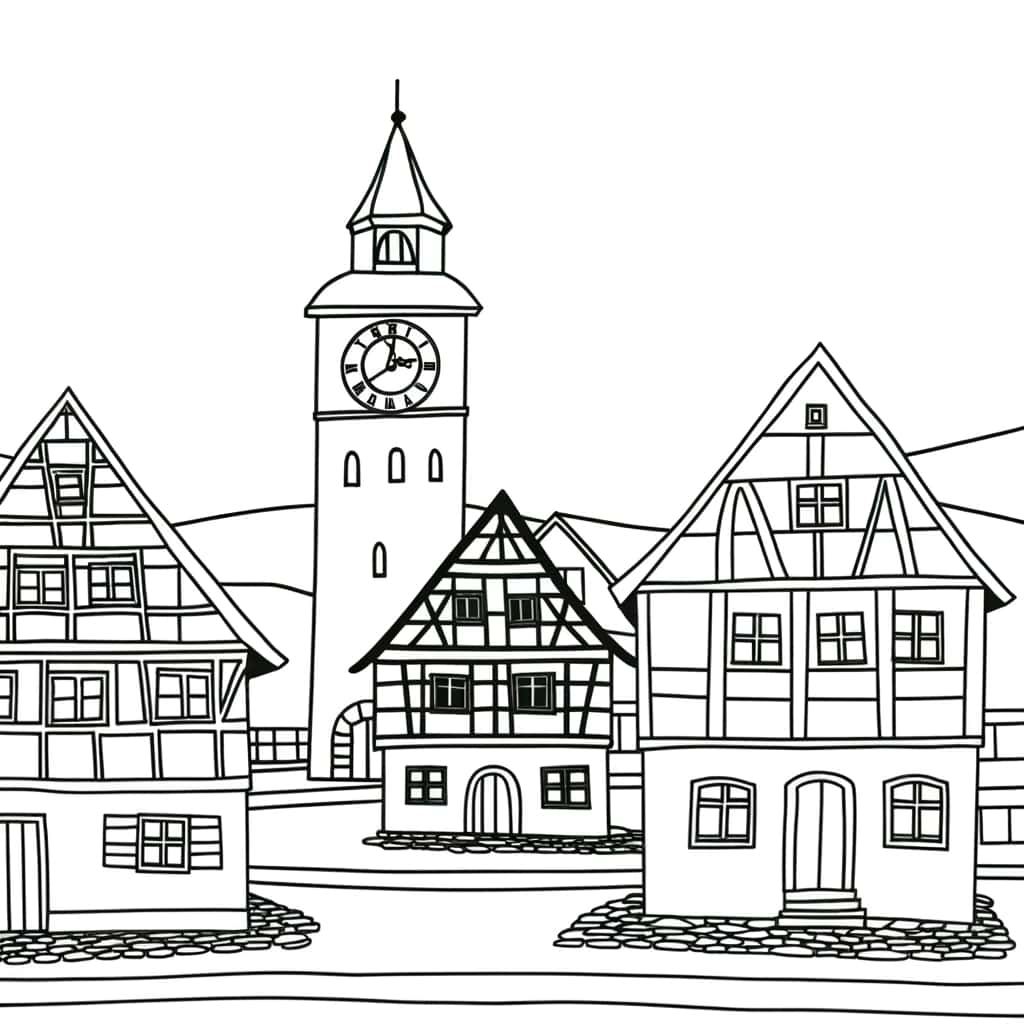 Coloriage Village allemand traditionnel à imprimer et colorier