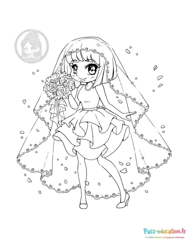Coloriage Mariée anime à imprimer et colorier