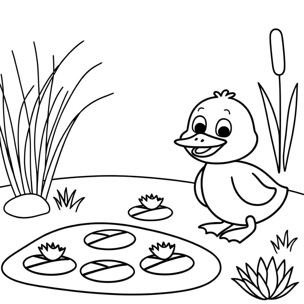 Coloriage Canard au bord de l'eau à imprimer et colorier