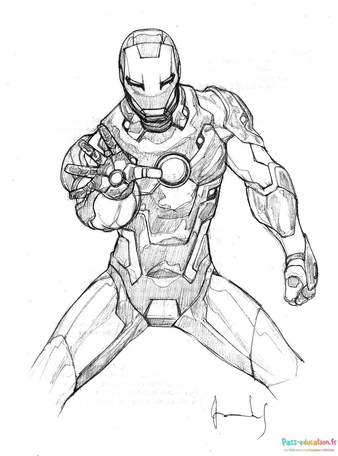 Coloriage Iron Man en action à imprimer et colorier