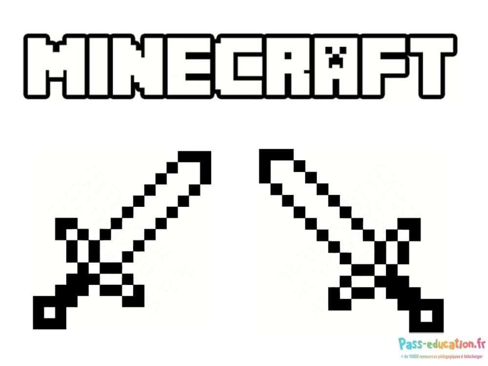 Coloriage Minecraft épées croisées à imprimer et colorier