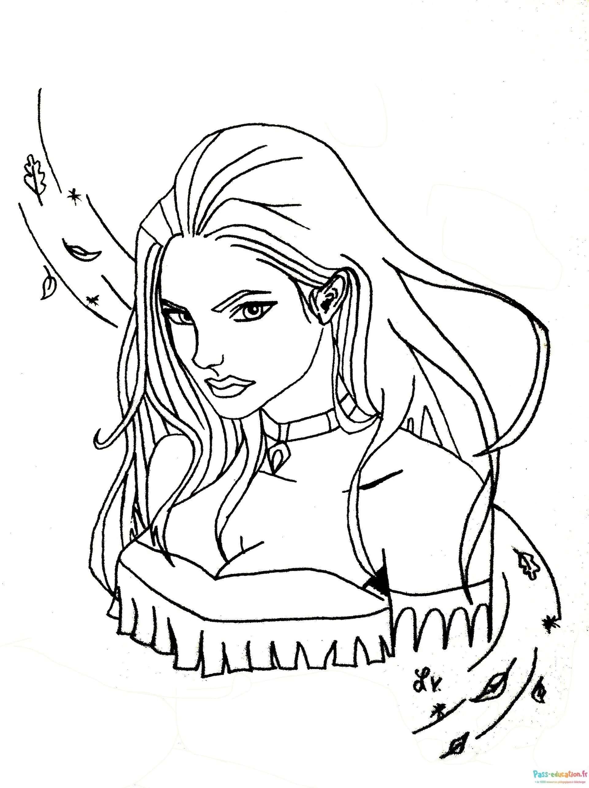 Coloriage Pocahontas paisible à imprimer et colorier