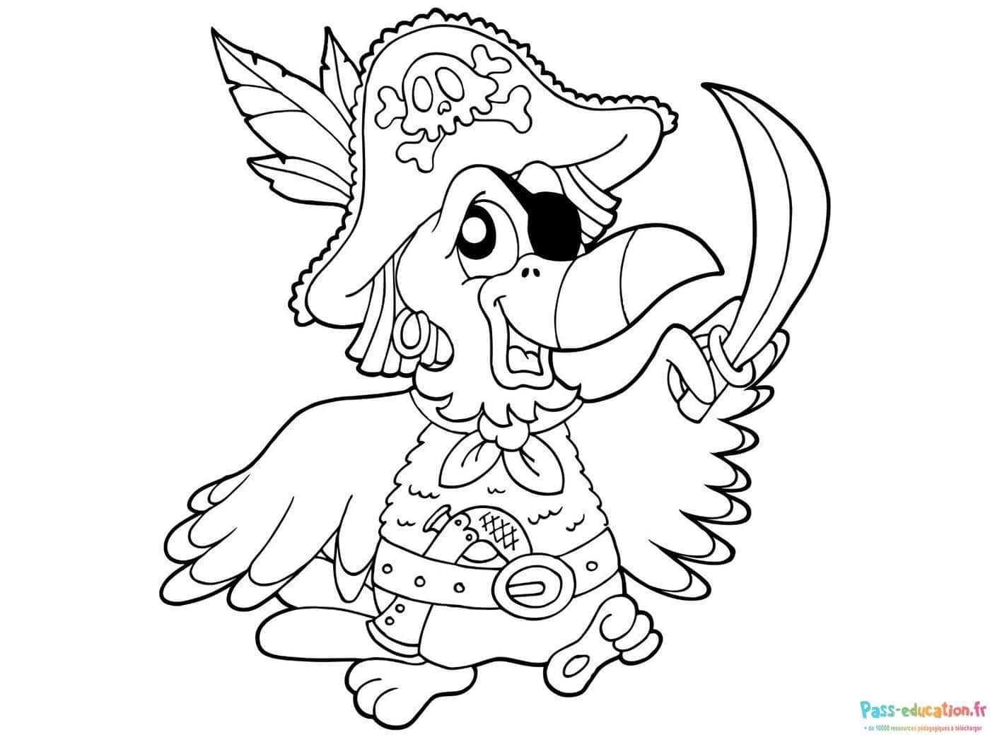 Coloriage Perroquet pirate à imprimer et colorier
