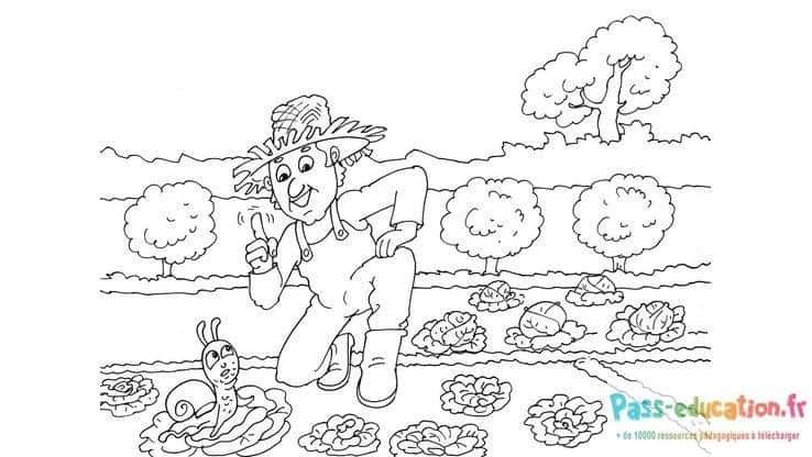 Coloriage Jardinier et escargot à imprimer et colorier