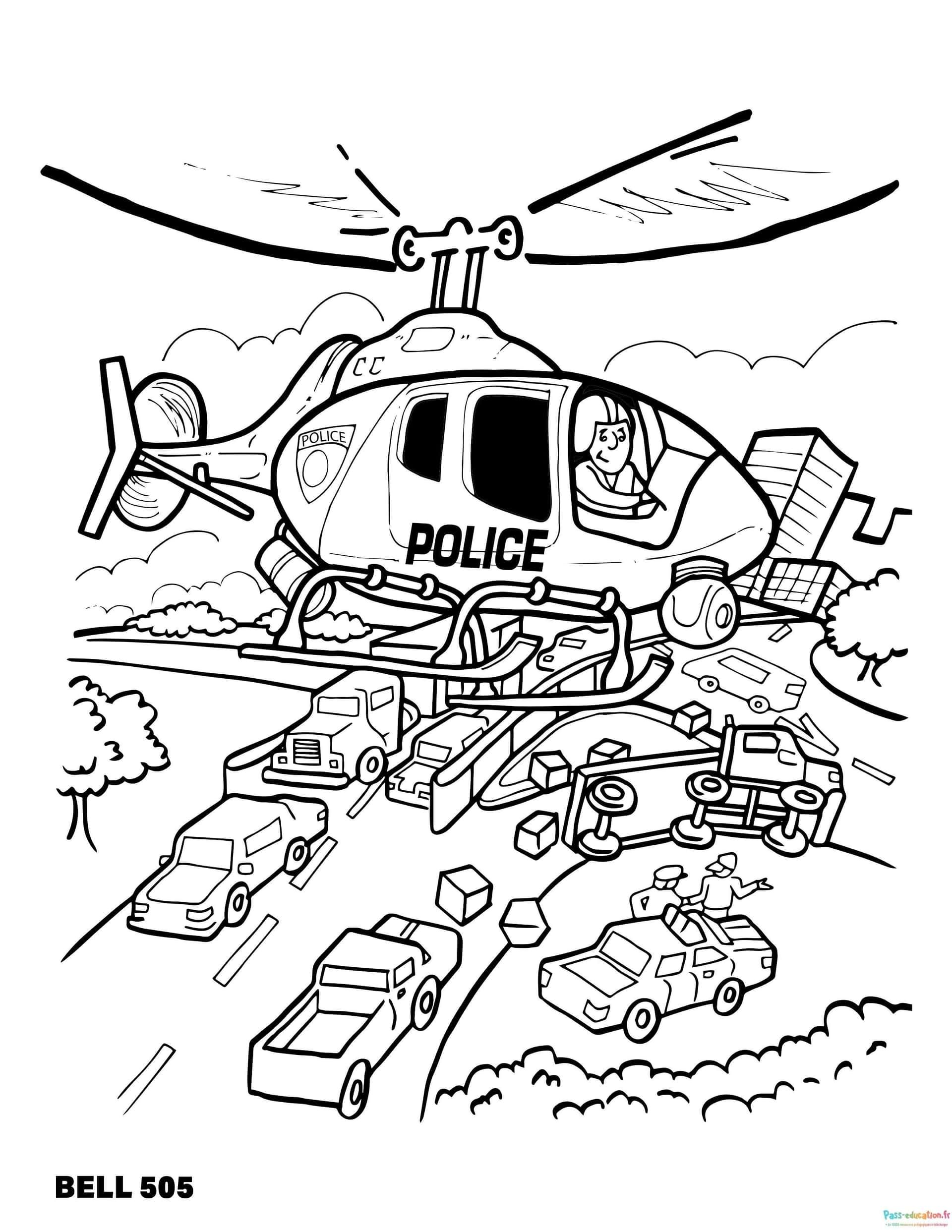 Coloriage Hélicoptère de police à imprimer et colorier