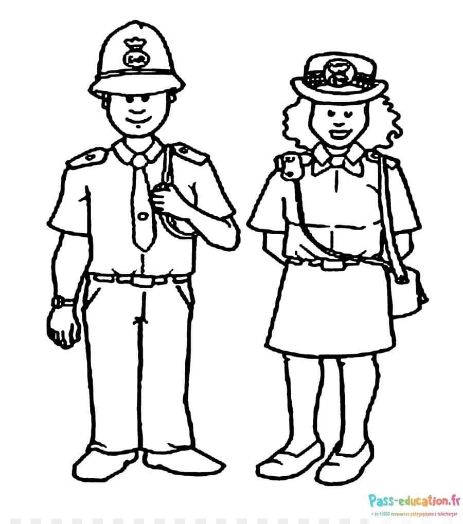 Coloriage Policier et policière à imprimer et colorier