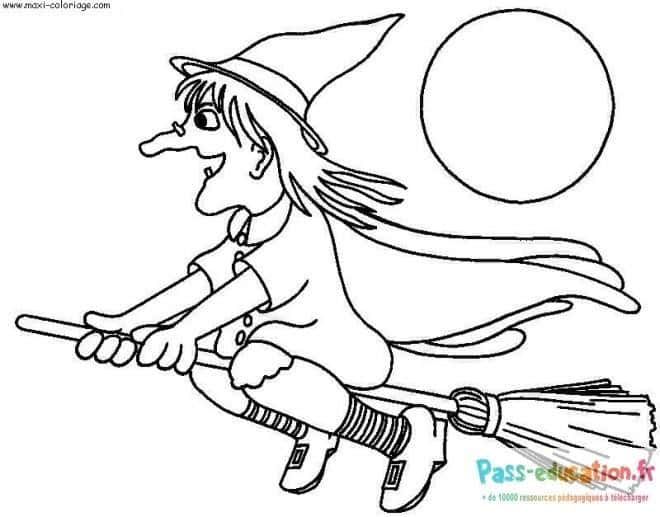 Coloriage Sorcière volante à imprimer et colorier