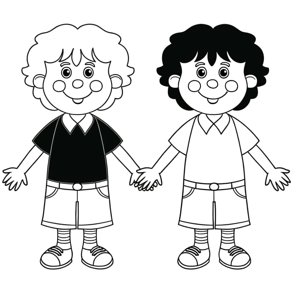 Coloriage Deux enfants souriants à imprimer et colorier