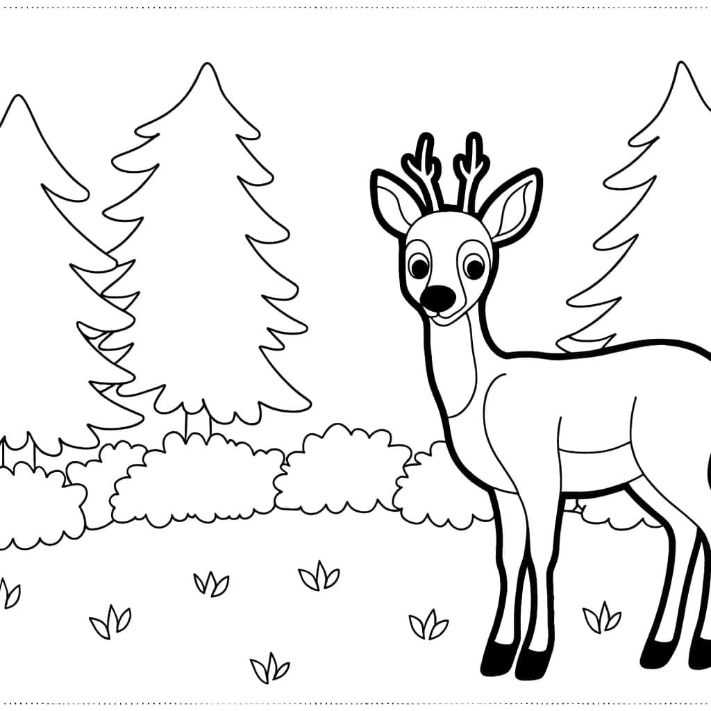 Coloriage Chevreuil en forêt à imprimer et colorier