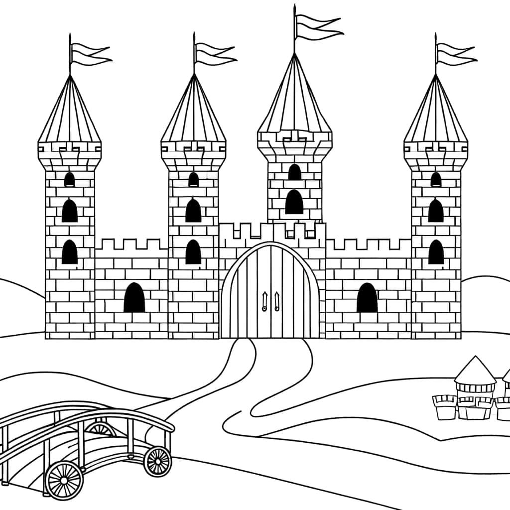Coloriage Château médiéval à imprimer et colorier