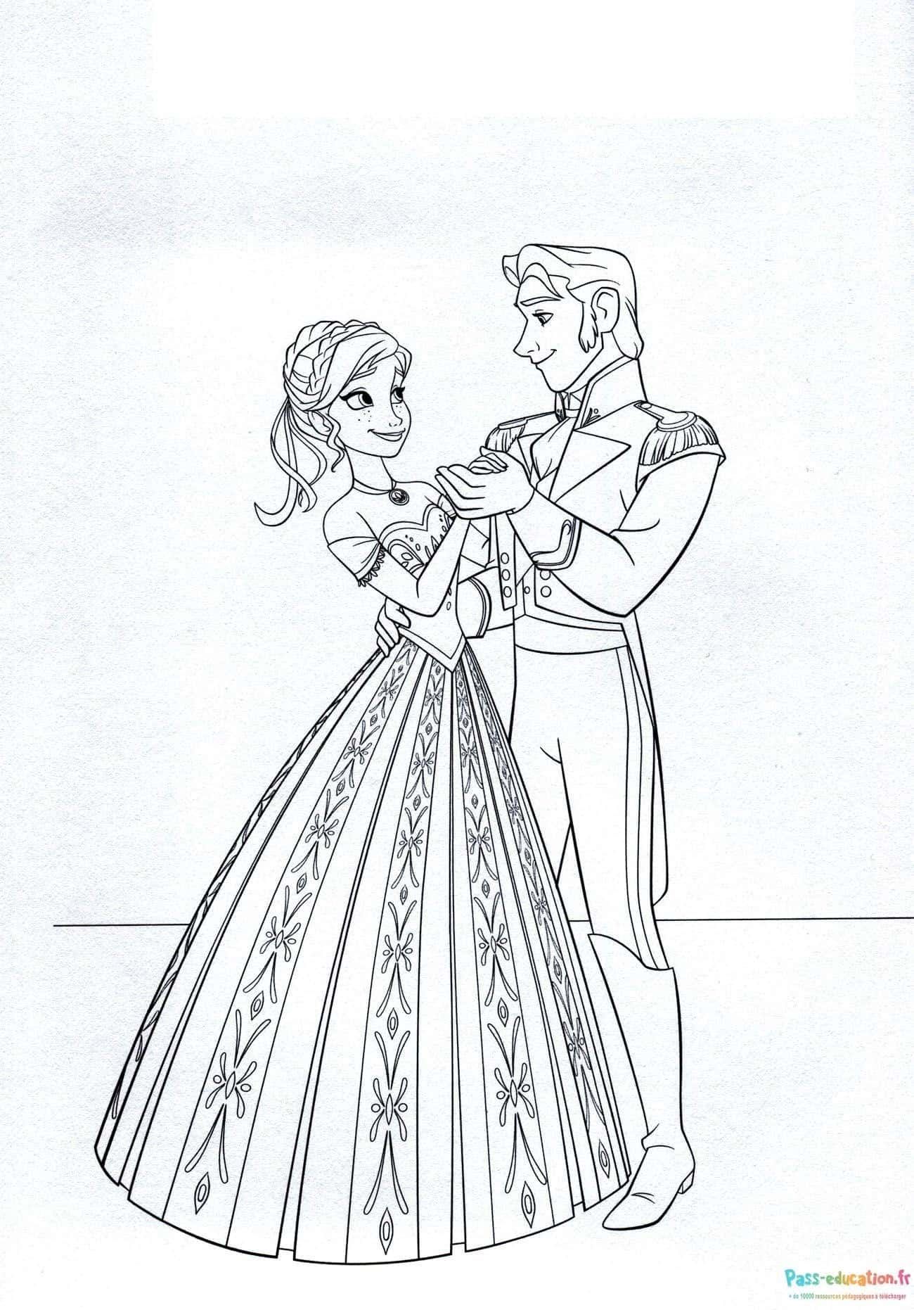 Coloriage Anna danse avec prince à imprimer et colorier