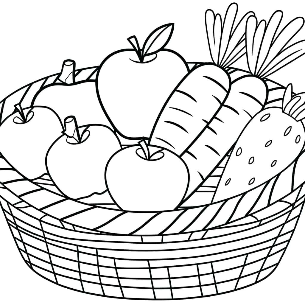 Coloriage Panier de fruits et légumes à imprimer et colorier