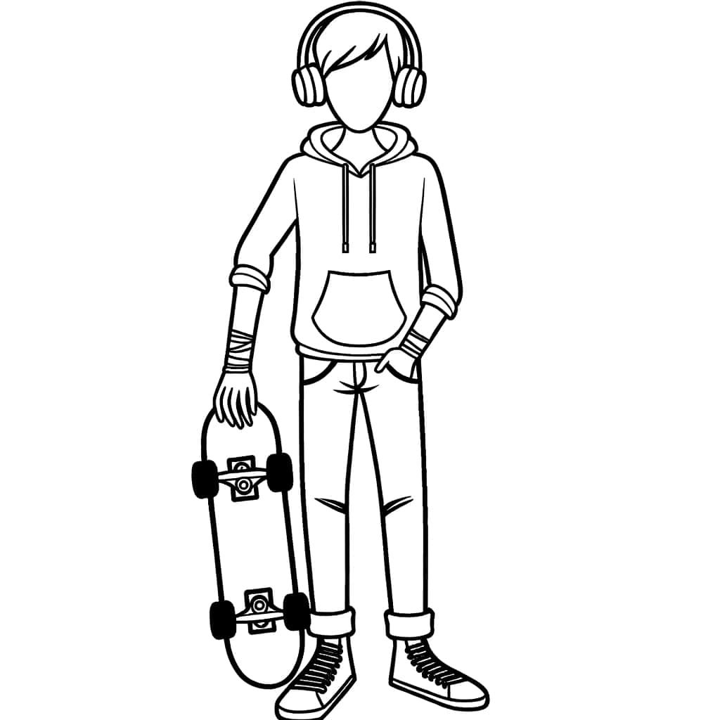 Coloriage Ado au skateboard à imprimer et colorier