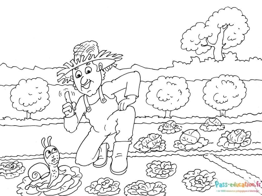 Coloriage Jardinier et escargot à imprimer et colorier
