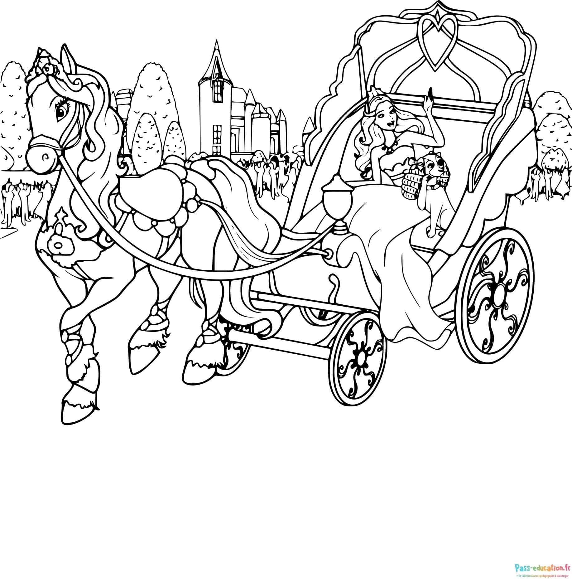 Coloriage Princesse en calèche à imprimer et colorier