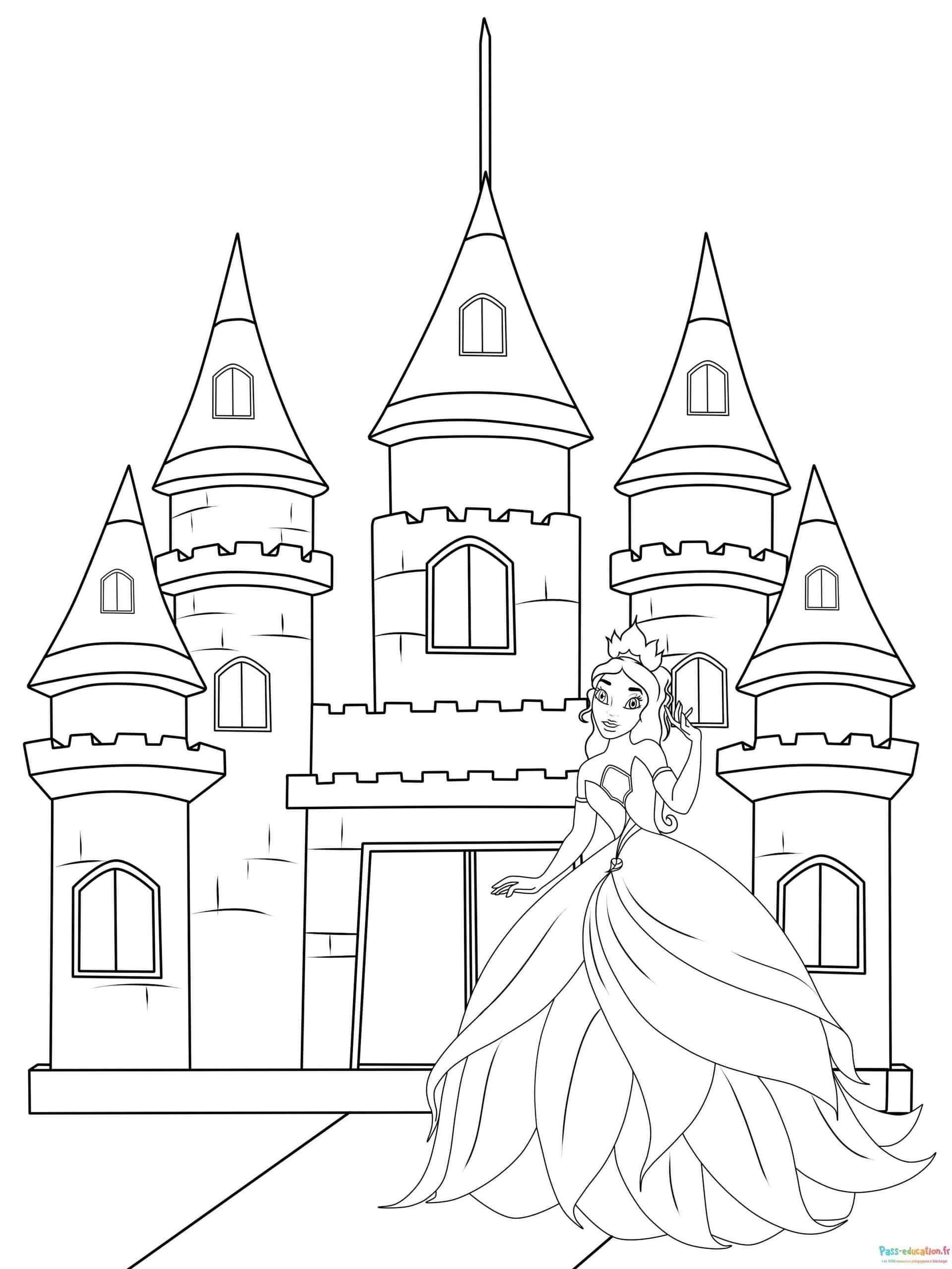 Coloriage Princesse au château à imprimer et colorier