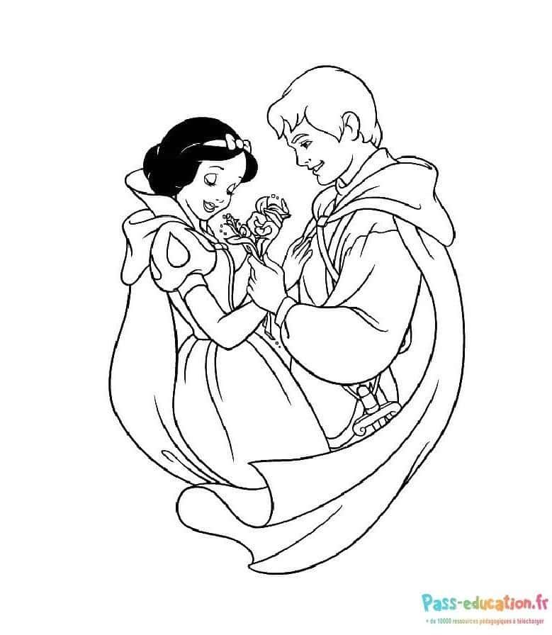 Coloriage Blanche Neige et la rose à imprimer et colorier