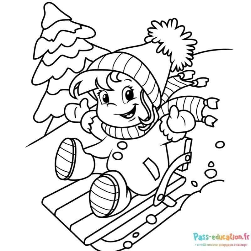 Coloriage Petite fille en luge à imprimer et colorier