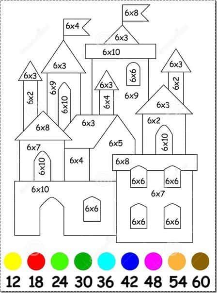 Coloriage Châteaux de multiplication à imprimer et colorier
