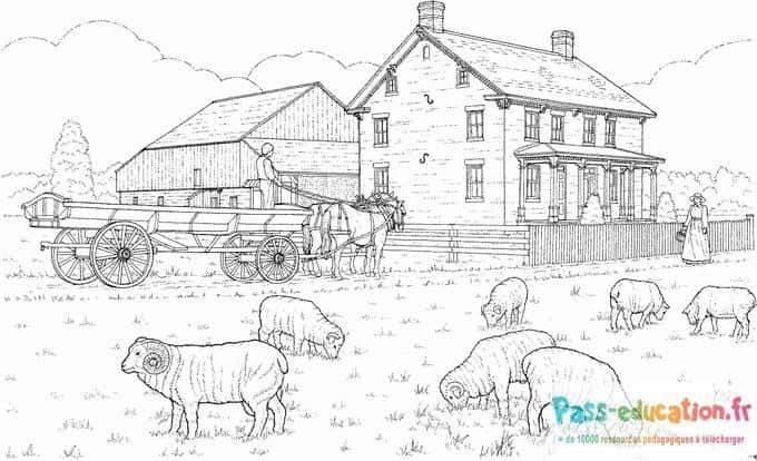 Coloriage Ferme paisible à imprimer et colorier